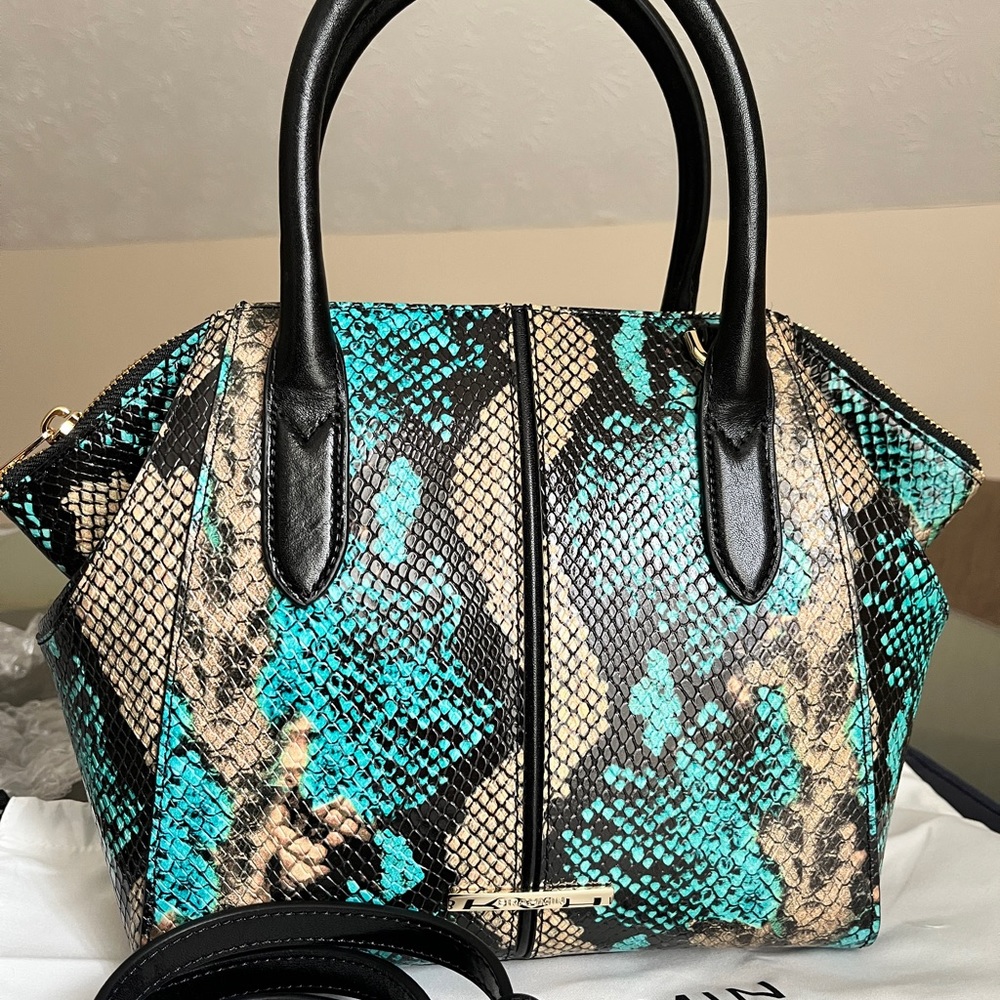 🦜NWT Brahmin Mini Camila Bird of Paradise Frontera snake embossed leather🦜